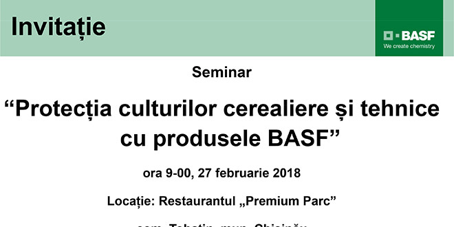 Invitație la seminarul “Protecția culturilor cerealiere și tehnice cu produsele BASF”